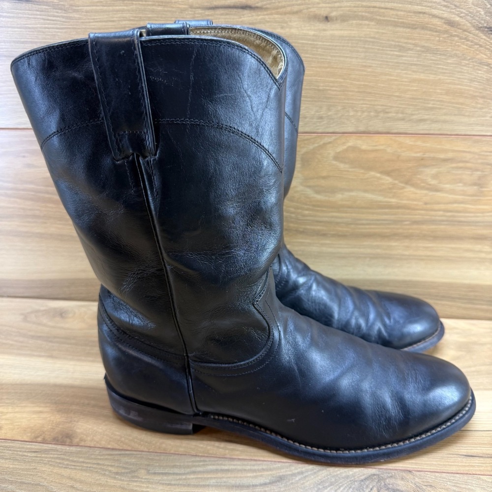 Trinity River Rope Cowboy Boots Mens 10.5 D Black Leather Western Rodeo Ranch